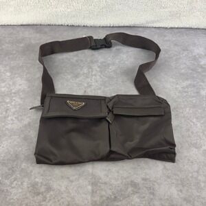 Milano Italy Brown Nylon Waist Bag Dual Pocket Utility Belt Bag Fanny Pack